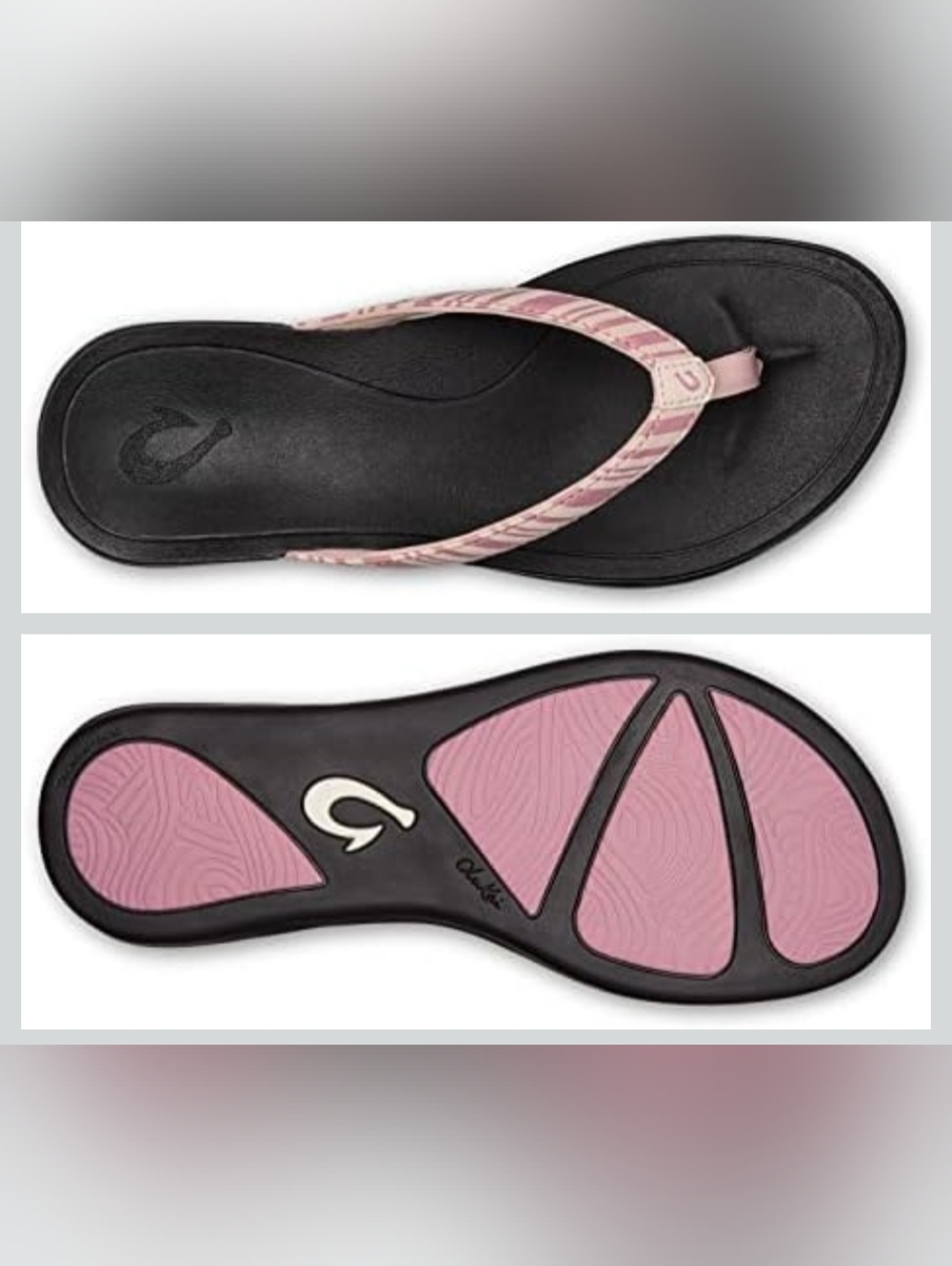 OluKai Women's Black Footbed Pink Strap Thong Sandal